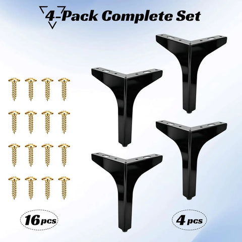 4-pack of 6 Inch Matte Black Stainless Steel Furniture Legs Replacement Feet with screws for Sofa Couch Cabinet and Ottoman