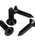 Hella Sturdy Number Twelve Flat Head Self Tapping Wood Drywall Screws Measuring Point Two Five Inches Long crafted from 304 stainless steel, black finish.