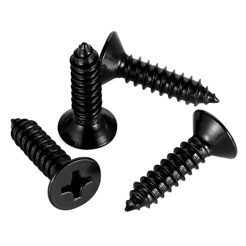 Hella Sturdy Number Twelve Flat Head Self Tapping Wood Drywall Screws Measuring Point Two Five Inches Long crafted from 304 stainless steel, black finish.