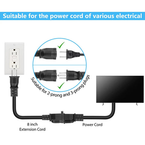 Diagram showing Eight Inch Short Power Extension Cord Outlet Saver Bang For Your Buck Must Have For Any Setup 3 Prong Grounded 16AWG 125V