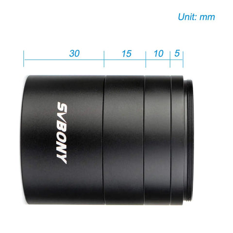 Extension Tube Kit For Cameras And Eyepieces With 5mm 10mm 15mm 30mm Spacers M48x0.75 On Both Sides in black anodized aluminum