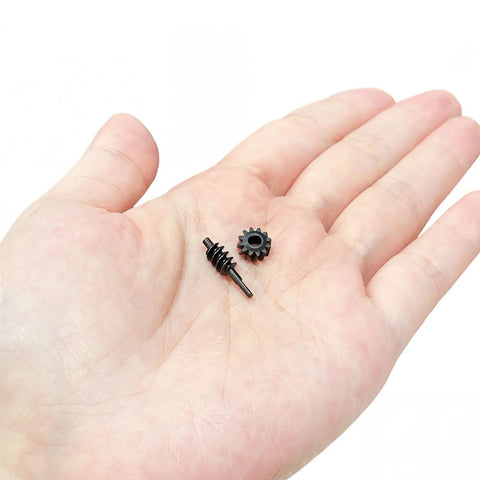 Hardened Steel Helical Axle Gear Set 12T For 1/30 RC Crawler With CNC Machined Worm And Spur Gears on palm for scale