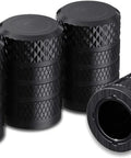 Heavy Duty 4 Pack Tire Valve Stem Caps For Tesla Cybertruck 2024 Through 2026, black anodized aluminum, rugged design.