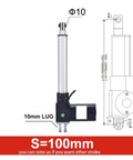 Beefy Electric Linear Actuator 100mm Stroke, 6000N High-Force, Dual 12V/24V Supply, diagram view with dimensions