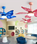 Quiet Ceiling Fan With Built In Light And Remote Control Energy Saving Air Circulator with butterfly-shaped blades in a colorful room.
