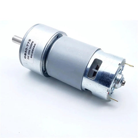 All-Metal DC Gear Motor For DIY Robots And Automation Projects Runs Smoothly On 6V 12V Or 24V Power with metal casing.