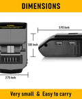 Dewalt 20V USB Battery Adapter Charger dimensions with dual USB ports visible, showing size measurements for portability.