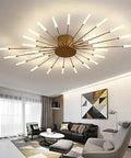 Dope 41.3 Inch 28 LED Petal Ceiling Light Fixture In Matte Gold Modern Firework Design For Dining Room Kitchen Hallway 360 Degree Sputnik Flush Mount Lighting 4500K Neutral White in living room