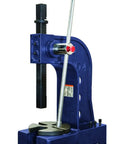 Badass Four Ton Arbor Press With Precision Ground Steel Frame And Magnetic Tool Holder Built Like A Tank For Riveting Bending Straightening And Heavy Duty Garage Work Every Day at an angle, showcasing metal base and lever.