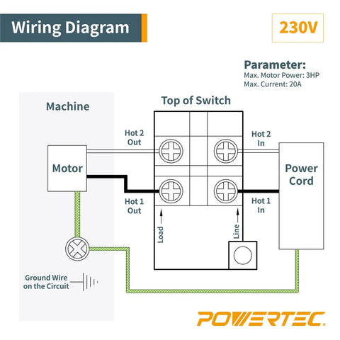 Wiring diagram for Top Shelf Dual Voltage Paddle Switch Kit With Mounting Bolts showing motor connections for emergency stop.