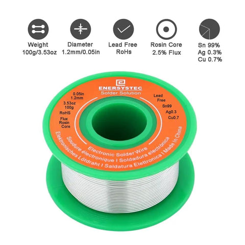 Lead Free Solder Wire 1.2mm 100g Rosin Flux Core For Electronics Pro Grade Sn99 Ag0.3 Cu0.7 No Clean on green spool