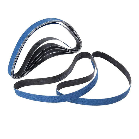 10 Pack P80 Sanding Belts 13Mm X 457Mm Heavy Duty Zirconium Abrasive neatly arranged, showcasing durable sanding strips for air sanders.