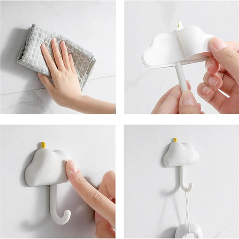 3 Pc Wall Mounted Hooks Set Grey Creative Home Storage Solution For Keys Towels And Sundries Sleek Kitchen Bathroom Organizer Rack Nifty Space Saving Design Total Game Changer For Clutter Control Aesthetic Decor Friendly with hands demonstrating use.