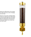 Wall Mounted Transparent Coffee Canister With Gold Trim And Smooth Grip Handle Straight Up Fantastic Dry Food Dispenser For Sugar Rice Nuts Cereals Pet Treats Zero Stress Counter Organizer To Keep Your Pantry Legit with coffee beans.