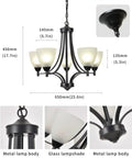 Dope Modern Farmhouse 5 Light Black Chandelier For Dining Room Kitchen And Living Room with frosted glass and metal body