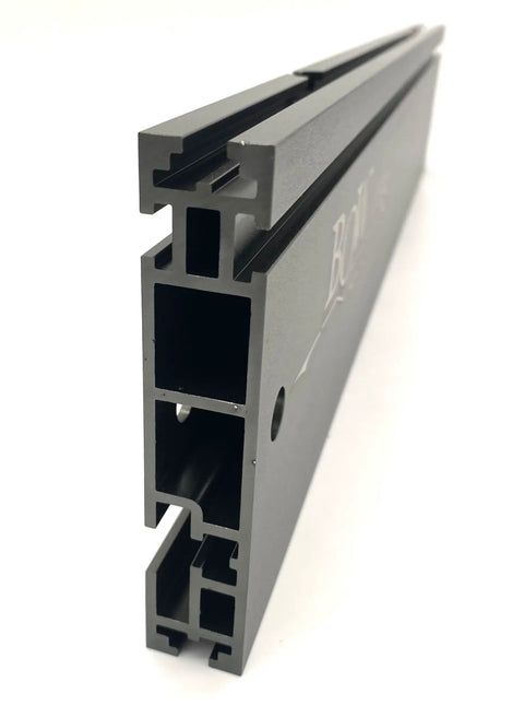 Close-up view of the sleek aluminum profile of the Slick And Kickass 24 Inch Table Saw Fence Extension with T Track.