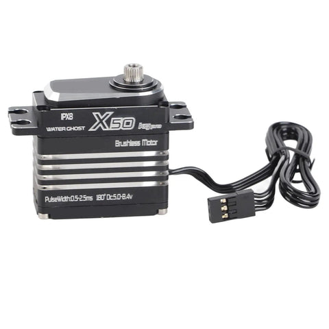 Bad Boy Rc Digital Servo 50kg Torque Heavy Duty Full Metal Cnc Gears Aluminum Alloy Motor for RC cars and boats, black and silver.