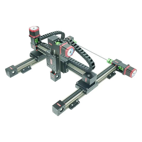 3 Axis Belt-Drive Linear Stage XYZ Gantry With Stepper Motor, 500mm Rail Robot Table, Nema 23 Compatible, 100mm Guide Rail, Precision Motion Rig For CNC Machines, 3D Printers, And Automation, shown from top angle