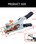 Multifunction 500A Ground Clamp With Ergonomic Grip Perfect For TIG Plasma Cutting Heavy Duty Welders And Stable Connections That Rock Hard, showing product dimensions.
