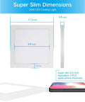 Ultra Slim Flush Mount Ceiling Light 12 Inch Square LED Fixture, 120V 5000K Daylight, 3100 Lumens, 24W Dimmable dimensions