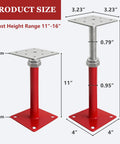 Heavy Duty 4 Pack House Floor Jacks For Leveling 11 To 16 Inch Height Adjustable Screw Jacks dimensions with measurements displayed.