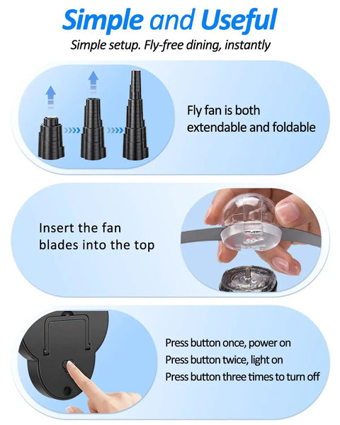 Instructions for assembling USB Powered Fly Fans For Tables With LED Light, Portable Tabletop Bug Spinner, 4 Pack