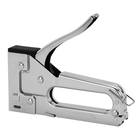 TR-45 Light-Duty Staple Gun for home, office, and classroom use in lightweight silver with ultra handy hand tacker design.