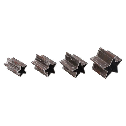 Leather Die Set For Cutting Pentagrams In Four Sizes With Star Shape Transfer Punches Box Included displayed in a row.