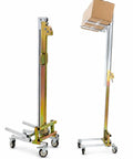 Heavy Duty Manual Material Lift Stacker With 4 Rolling Wheels And 176 Lbs Capacity Hand Crank Lifter lifting a box.