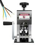 Heavy Duty Manual Wire Stripping Machine With Ergonomic Hand Crank And Drill Adapter with colored wires.