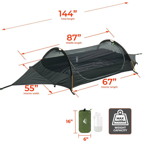Flat Lay Camping Hammock Tent With Mosquito Net And Rain Fly 3 In 1 Waterproof Lightweight Portable Sleeping Hammock with dimensions