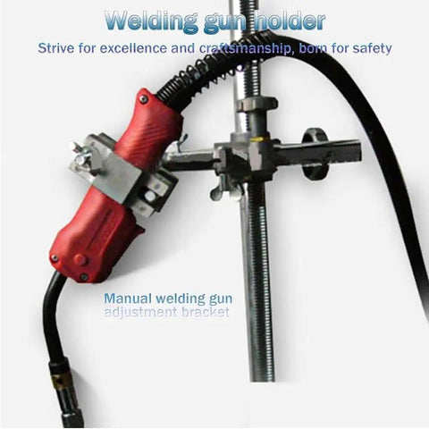 Top Shelf Heavy Duty Welding Positioner With Slick 360 Degrees Rotary Turntable And Variable Control 0 To 90 Degree Tilt Plus Foot Pedal And Chuck For Pro Pipe And Welding, features a manual welding gun holder.