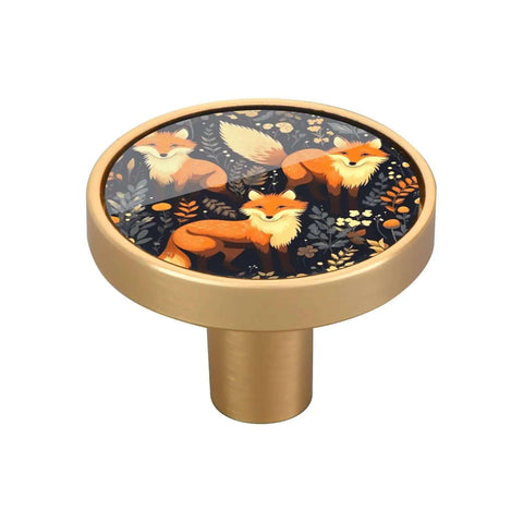 4 Pack Cute Fox Cabinet Knobs Round 1-1/4 Inch 32 Mm Dresser Drawer Pulls with fox design and gold accents