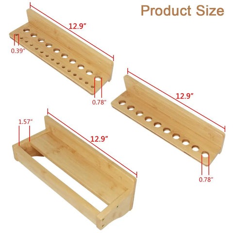 Must Have Wall Mount Screwdriver Rack And Pliers Holder Set Bamboo Tool Organizer 12.9-inch with hole sizes shown
