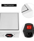 Pro Grade Soldering Hot Plate With Digital Display 110V 360W Soldering Station, edge protection detail and power switch close-up