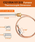 CQ100A1013 24-inch furnace thermocouple with copper sensing tube and brass adapter fitting for 30 millivolt systems