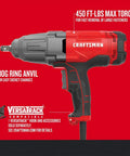 Half Inch Corded Impact Wrench, 7.5 Amp Power, 450 Ft Lbs Max Torque, 2700 IPM, Variable Speed Trigger, Easy Socket Changes