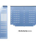 Cabinet Hardware Drill Template Kit For Knobs And Pulls, Precision Jig With Multi Center Holes, 2 templates and drill bit on display