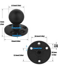 Dimensions of Rugged Aluminum Tablet Stand With 2.25 Inch Ball Mount for farm and warehouse use, showing size and features.