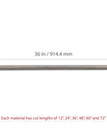Cold Rolled AISI 1018 Carbon Steel Round Bar 0.375 Inch Diameter, 36 Inch Cut Length, shown with measurement
