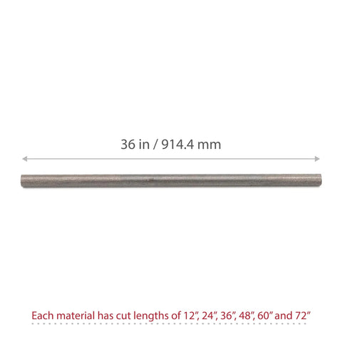 Cold Rolled AISI 1018 Carbon Steel Round Bar 0.375 Inch Diameter, 36 Inch Cut Length, shown with measurement