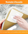 Applying 8 Pack Non Slip Rug Tape For Area Rugs Reusable Double Sided Adhesive Stickers on a rug corner on hardwood floors