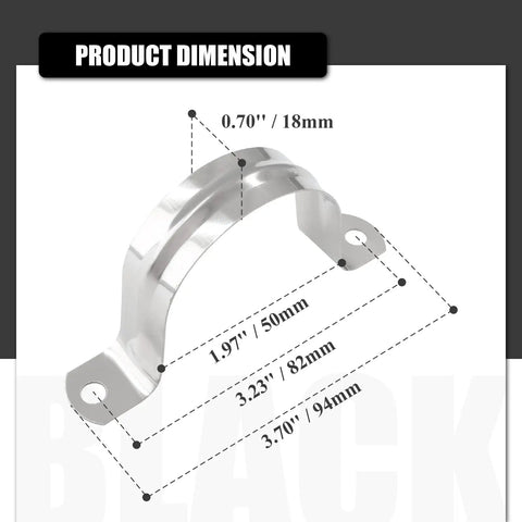 50 Pack 2 Inch Conduit Clamps Stainless Steel 304 U Bracket With Two Hole Design 1.97 Inch Inner Diameter dimension diagram