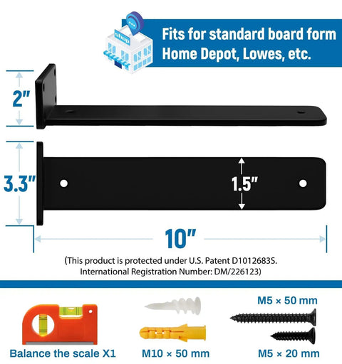 Ten Inch Floating Shelf Brackets Four Pack Heavy Duty Rustic Industrial Hidden Metal Mounts One Fifth Inch Thick T Type Design