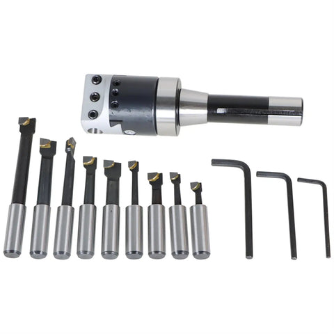 2 Inch Boring Head R8 Shank Set With Nine Carbide Boring Bars One Half Inch For Milling Machines, Pro Grade Precision Tooling