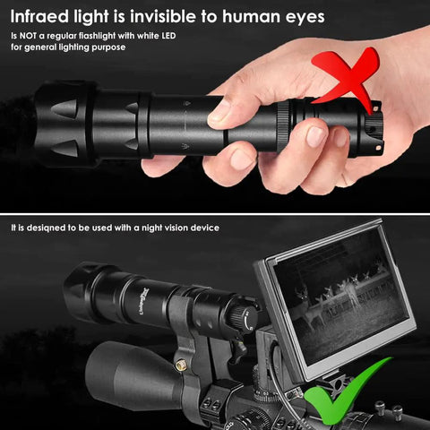 Beast Mode 850nm Infrared Illuminator Flashlight With Fresnel Lens Zoomable Focus used for night vision illustration