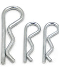 10 Sizes R Shaped Spring Cotter Pins Kit For M1 Through M5 Built To Last Heavy Duty Carbon Steel Zinc Plated Hairpin Fasteners For Securing Clevis And Pivot Pins Fully Reusable And Durable; three zinc plated pins