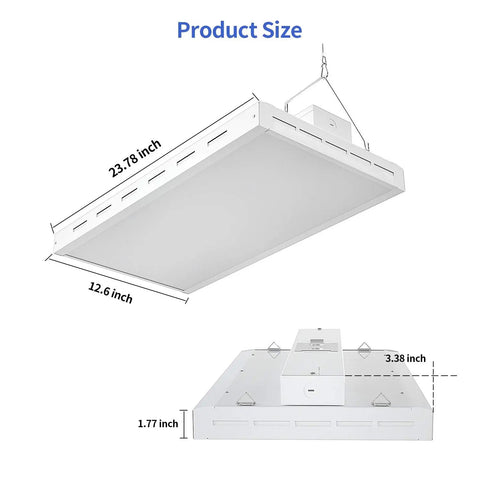Kickass 2FT Linear LED High Bay Shop Light 165W 22000LM 5000K Crisp White Industrial Warehouse Rig dimensions and design.