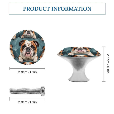 Funny English Bulldog Round Cabinet Knobs 2 Pack Stainless Steel Drawer Pulls For Kitchen Cabinets Dressers Cupboards Closets Easy Install Hardware Durable Finish
