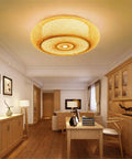 Vintage Drum Shape Bamboo Ceiling Light Flush Mount Handwoven Weave Handmade Farmhouse Style Lighting in living room